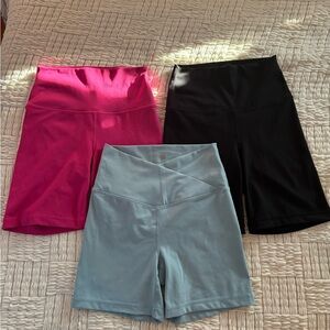 Women's High-Waisted Bike Shorts Set - Black, Pink, and Blue